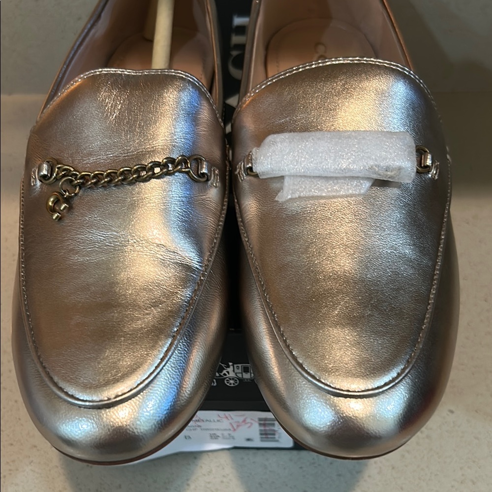 Coach Gold Metallic Flats with Chain Detail